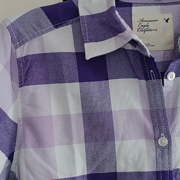 American Eagle Outfitters Classic Purple Plaid Button Front Shirt 8 - Picture 5 of 13